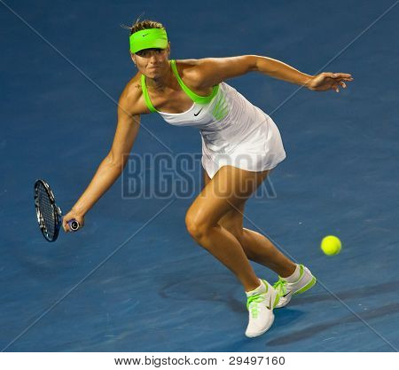 MELBOURNE - 28. ledna: Victoria Azarenka Běloruska v její mistrovství vítězství nad Maria Sharapova ze