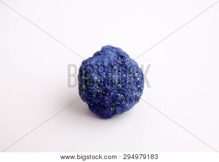 Macro Mineral Stone Azurite In Siltstone Against White Background Close Up
