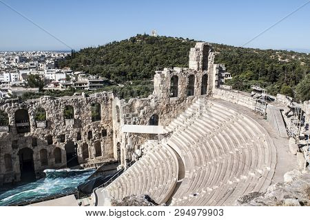 Athens, Greece - 06/23/2013 - The Odode Of Herodes Atticus Is A Small Stone Theater Located On The S
