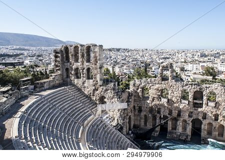 Athens, Greece - 06/23/2013 - The Odode Of Herodes Atticus Is A Small Stone Theater Located On The S