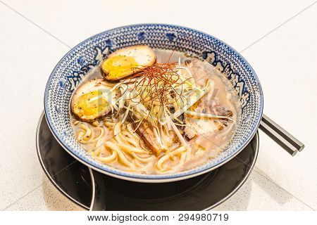 Umami Ramen With Soft-boiled Egg With Char Siew And Bean Sprouts