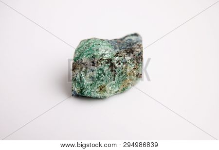 Ruby Corindone In Green Fuchsite Monolith Specimen Mineral Stone On White Background