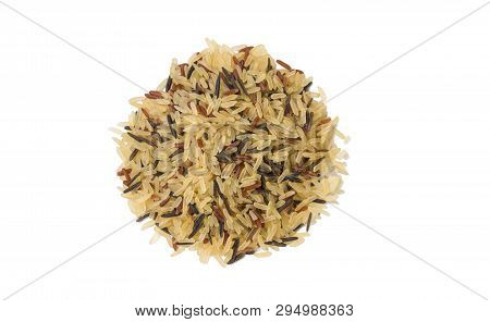 Rice Mix Heap Isolated On White Background. Nutrition. Bio. Natural Food Ingredient. Variety Of Whit