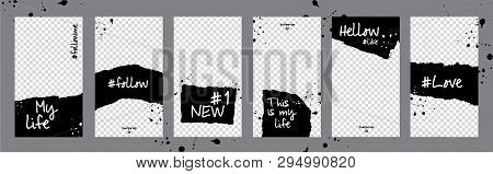 Vector Commercial Stories Template. Set Black And White Photo Frames. Mockup For Photo Isolated On T