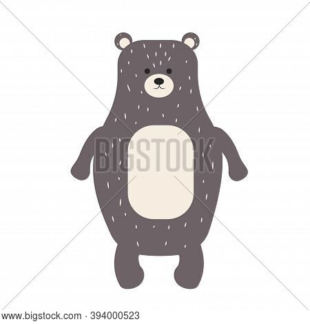 Cute, Adorable Bear, Teddy Ib Skandinavian Style Standing, Decorated With Simple Leaves And Text Let