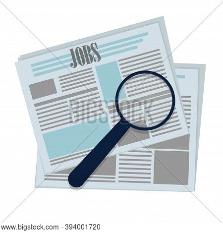 Magnifying Glass With Wording Job In The Newspaper, Unemployment Look For A New Job Isolated On Whit