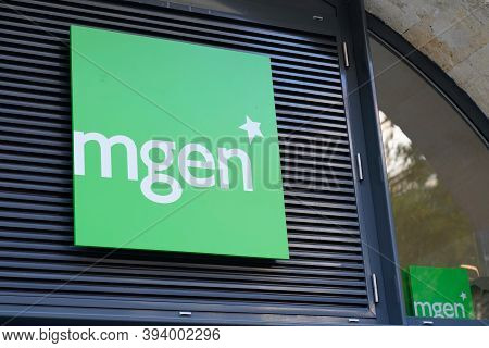 Bordeaux , Aquitaine / France - 11 08 2020 : Mgen Logo Text And Green Sign Of French Mutual Sign Off