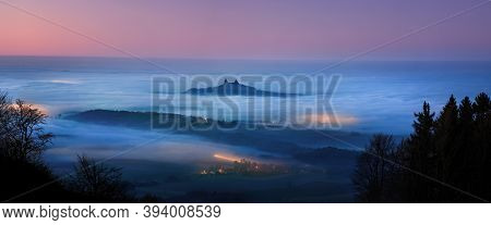 Amazing Night View Of Trosky In Inversion From Kozakov Hill