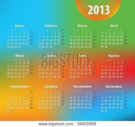 Farverige kalender For 2013 år på spansk