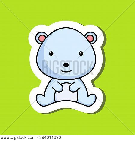 Cute Cartoon Sticker Little Polar Bear Logo Template. Mascot Animal Character Design Of Album, Scrap