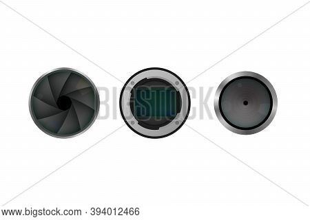 Image Sensor, Shutter And Lens. Vector Illustration. Camera Parts.