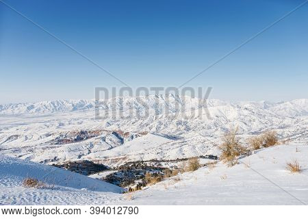 Panoramic View Of The Mountains With Rocks In The Tien Shan Mountains In Central Asia Near Tashkent 