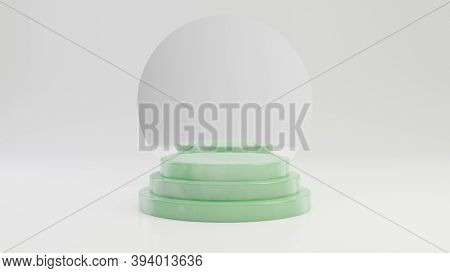 Round Jade Pedestal Steps With Mirror Isolated On White Background. 3d Rendered Minimalistic Abstrac