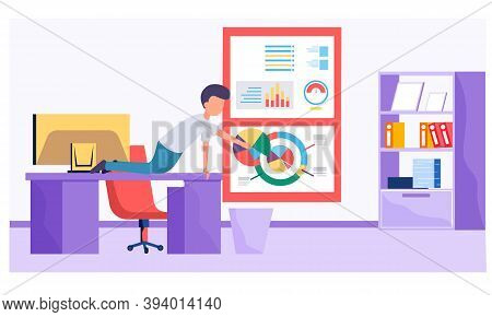 Businessman Working And Analyzing Financial Statistics. The Male Marketer Studies Information About 