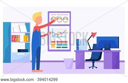 Businessman Working And Analyzing Financial Statistics. The Man Marketer Studies Information About T