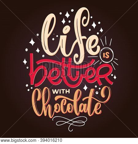 Chocolate Hand Lettering Quote. Colorful Christmas Winter Word Composition. Vector Design Elements F