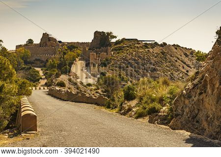 Tourist Attraction. The Gun Battery Of Castillitos In Spain Cartagena, Stone Castle Fortifications.