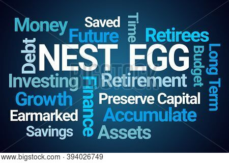 Nest Egg Word Cloud on Blue Background