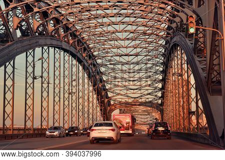 Russia, St. Petersburg, 24,09,2016 Bolsheokhtinsky Bridge, Also Called The Peter The Great Bridge