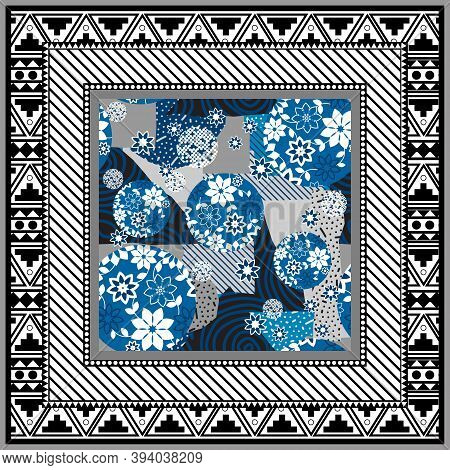 Abstract Scarf Design Pattern-vector Illustration. Hijab Pattern In The Frame Of A Square. Shawl Sca
