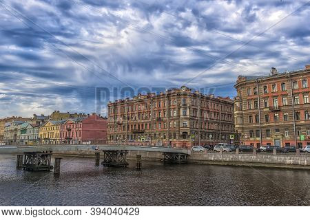 St. Petersburg, Russia 19,08,2017 Gorstkin Bridge Across The Fontanka River Is Only A Pedestrian Bri