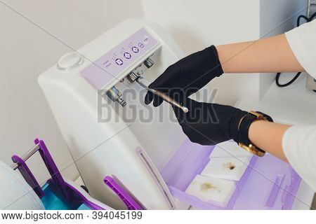 Disinfection Of A Dental Instrument. Ultrasound Sterilization Of A Medical Instrument. Disinfection 