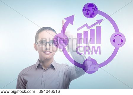 CRM custromer relationship management concept with businesswoman