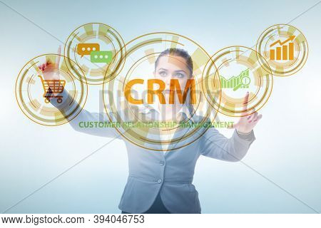 CRM custromer relationship management concept with businesswoman