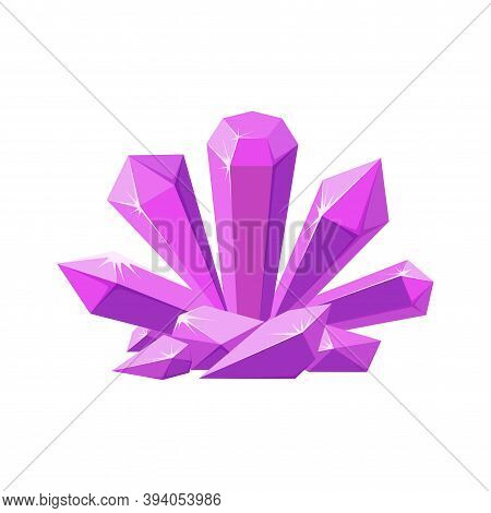 Pink Crystals Or Gemstones. Shimmering Crystal Druse Made Of Amethyst Isolated In White Background. 