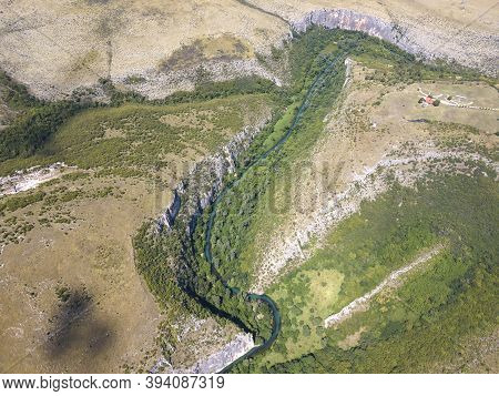 Aerial View Of Iskar Panega Geopark Along The Gold Panega River, Bulgaria