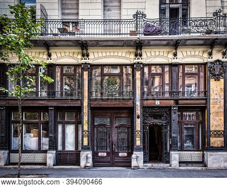 Budapest, Hungary, Aug 2019, View Of The Building Facade At 6 Hold Utca