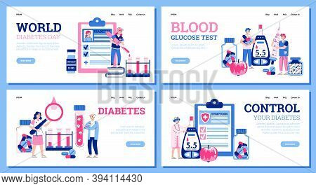 Set Of Web Banners For Diabetes Disease Treatment With Cartoon People Characters, Flat Vector Illust