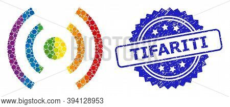 Rainbow Gradient Colorful Rounded Dot Collage Mobile Internet, And Tifariti Rubber Rosette Stamp. Bl