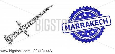 Vector Recursion Composition Sword, And Marrakech Textured Seal Print. Blue Stamp Seal Includes Marr