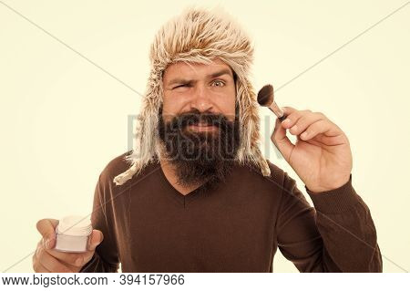 Stylist Career. Freak Visagiste. Applying Makeup Face Tone. Powder Cosmetics. Man Bearded Fashion St