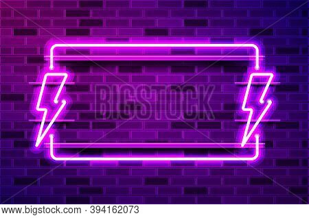 Flash Sale Glowing Neon Lamp Sign. Realistic Vector Illustration. Purple Brick Wall, Violet Glow, Me