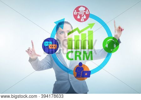 CRM custromer relationship management concept with businesswoman