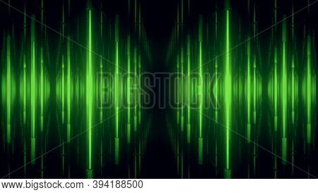 Abstract Green Futuristic Background. Space From Glowing Neon Light Tubes Of Astera On A Black Backg