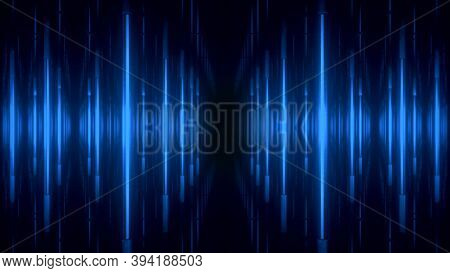 Abstract Blue Futuristic Background. Space From Glowing Neon Light Tubes Of Astera On A Black Backgr