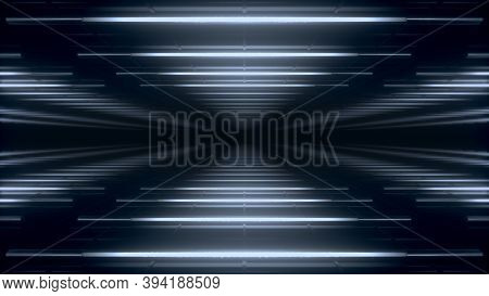 Abstract Blue White Futuristic Background. Space From Glowing Neon Light Tubes Of Astera On A Black 