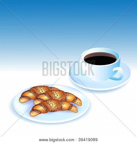 Of A Cup Of Coffee And Croissants