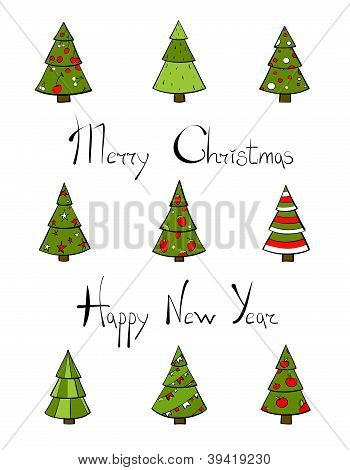 Weihnachten Bäume Neujahrs-Schriftzug.