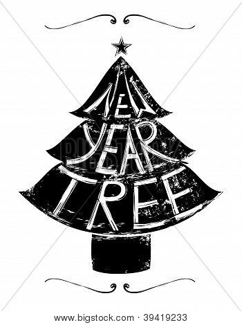 Neujahr Baum retro-Schriftzug.
