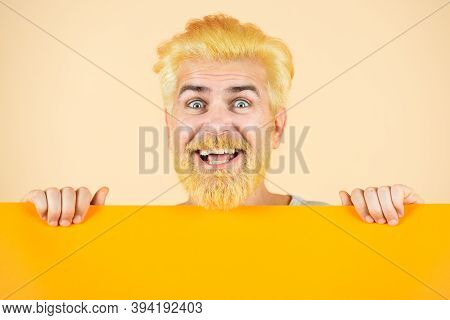 Man Showing A Blank White Board. Blank, Empty Paper, Billboard With Copy Space For Text