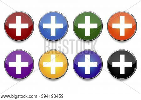 Illustration With Multicolored Medical Cross Buttons. Red Cross Sign. Stock Image.