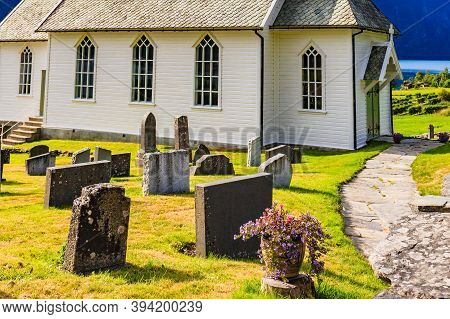 Churchyard In Nes Village At Fjord, Norway