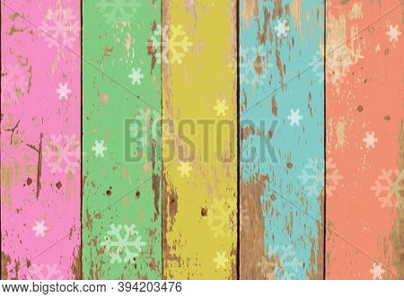 Image Of Colorful Wooden Paint Fpr With Snow For Chirstmas Background.
