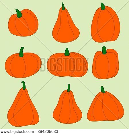 Orange Pumpkins. Children S Flat Illustration. Autumn Mood.