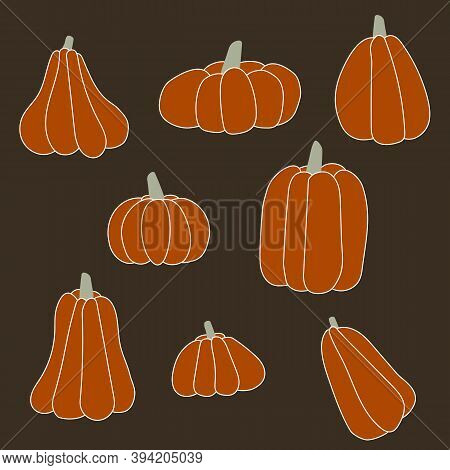 Pumpkin Icons Isolated On A White Background. Children S Flat Illustration. Autumn Mood.
