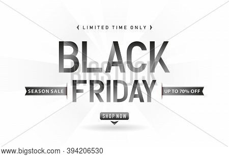 Black Friday Season Sale On White Background With Black Ribbon Beside Vector Illustration. Black Fri